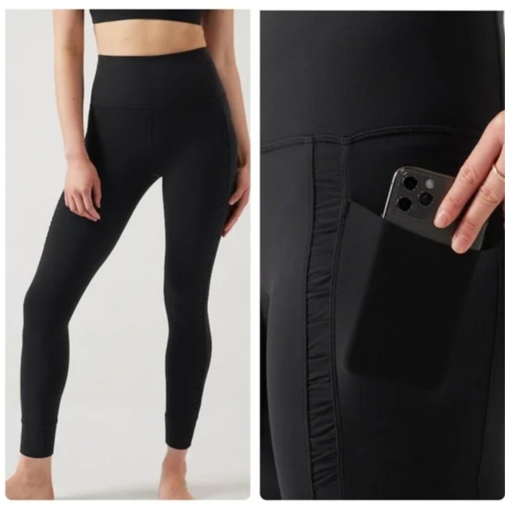 Athleta women’s black salutation stash II ruch craft 7/8 tight leggings XS